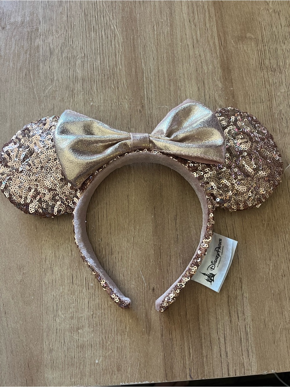 Disney Parks Rose Gold Sequined Minnie Mouse Ears And Bow Headband